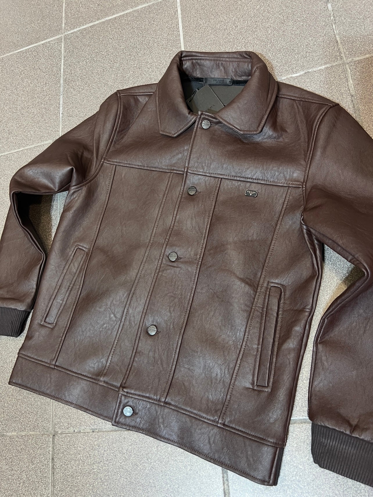 Leather Jacket Καφέ Prada