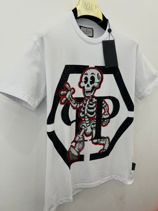 T-Shirt Rhinestone 3Α Philip Plein Skeleton Άσπρο