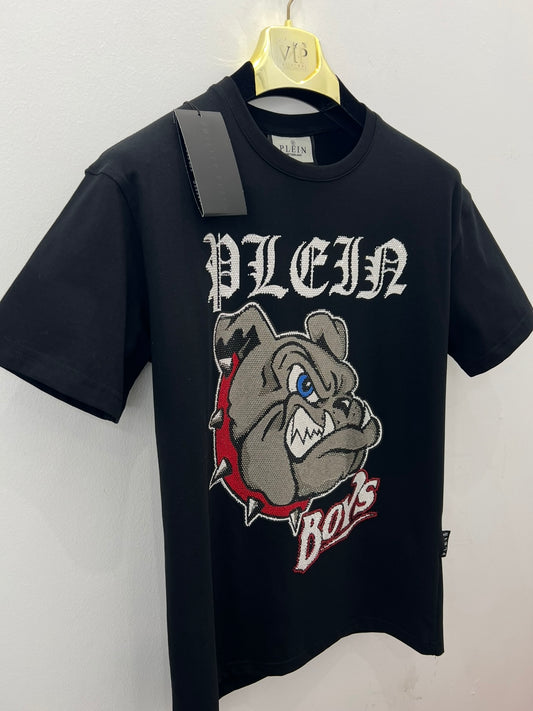 T-Shirt Rhinestone 3Α Philip Plein BullDog Μαύρο