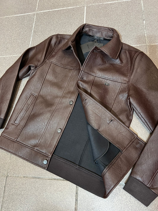 Leather Jacket Καφέ Prada