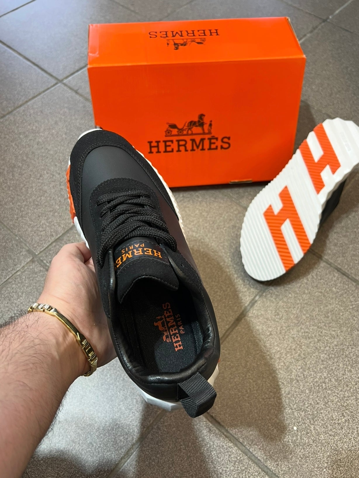 Hermes Sneakers Black/White Orange