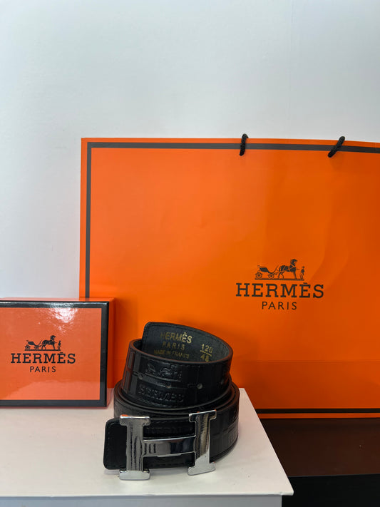 Ζώνη Δερμάτινη Hermes Black/Silver