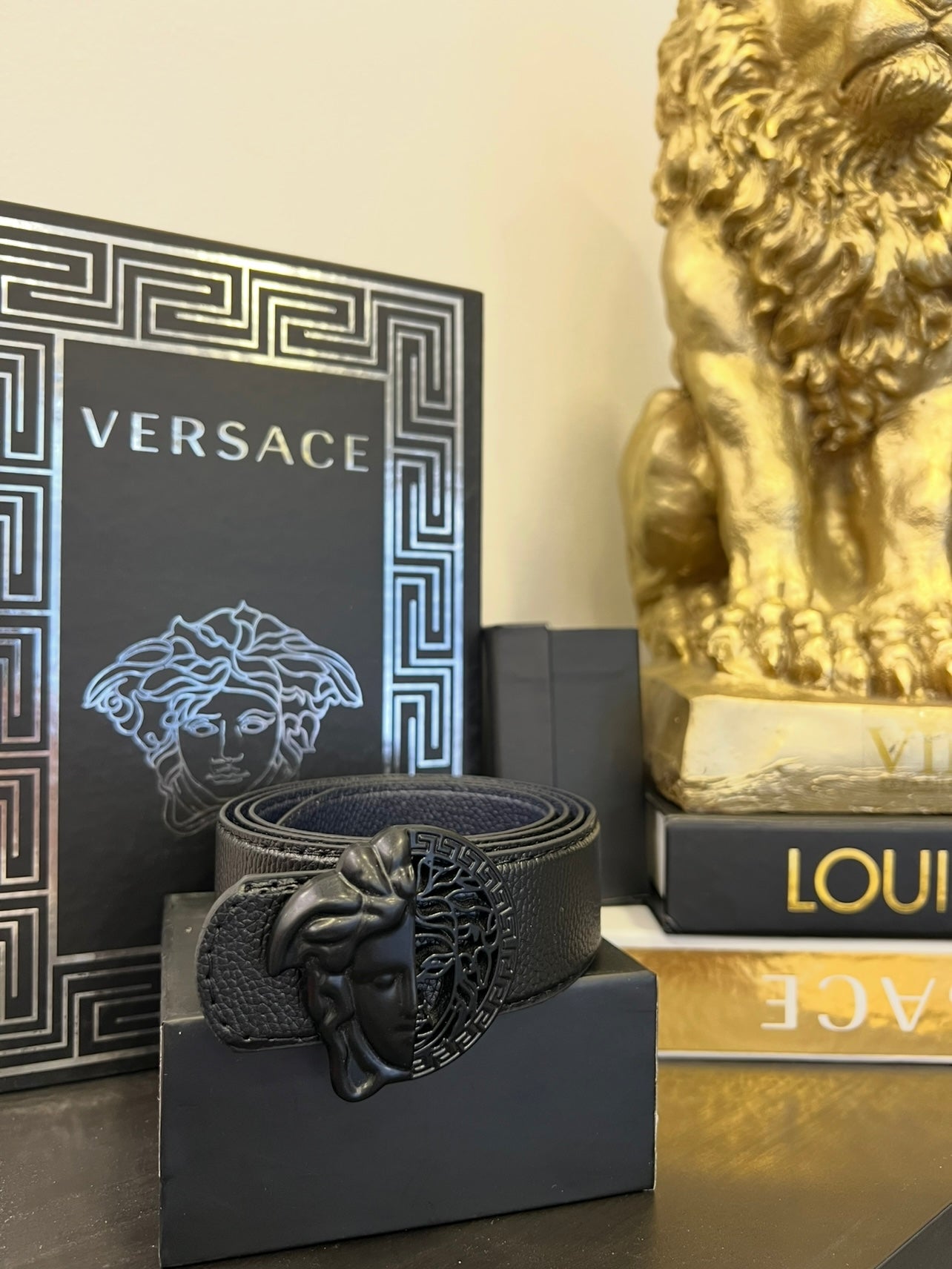 Ζώνη Δερμάτινη Versace Black Matte