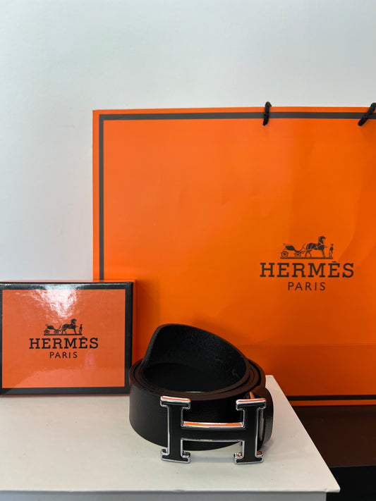 Ζώνη Δερμάτινη Hermes Μαύρη/Ασημί