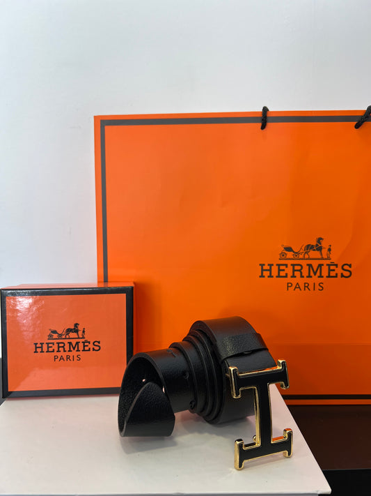 Ζώνη Δερμάτινη Hermes Μαύρη/Χρυσό