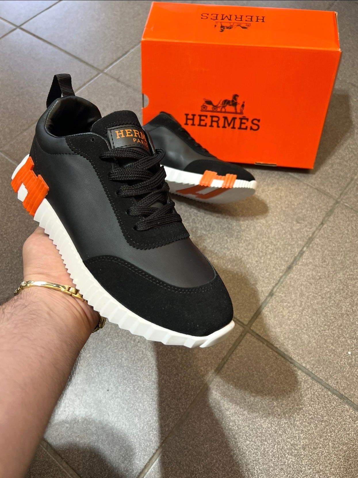 Hermes Sneakers Black/White Orange