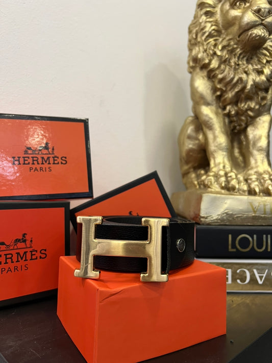Ζώνη Δερμάτινη Hermes Black/Gold