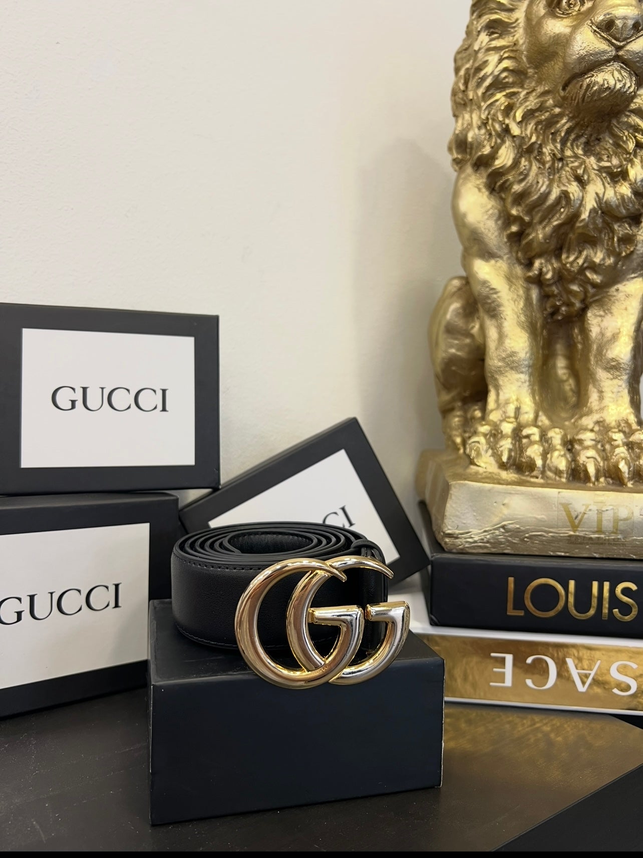 Ζώνη Δερμάτινη Gucci Black/Gold
