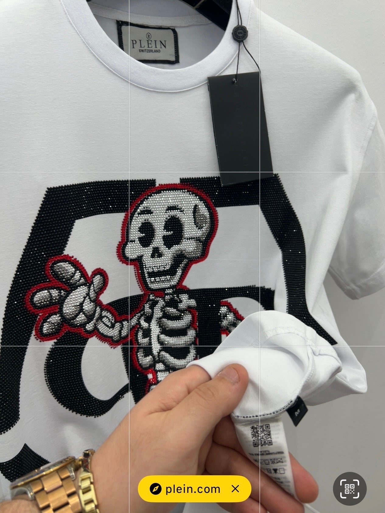 T-Shirt Rhinestone 3Α Philip Plein Skeleton Άσπρο