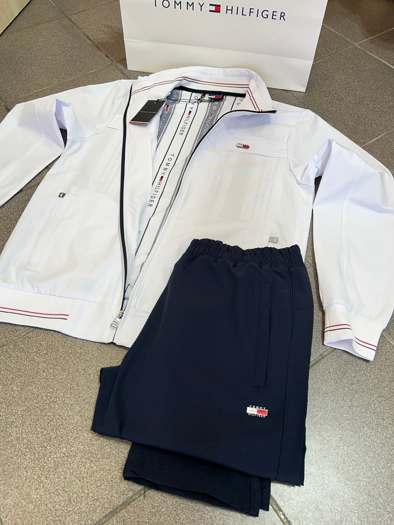 Σετ Tommy Hilfiger Tracksuit Λευκό/Μπλέ WindProof