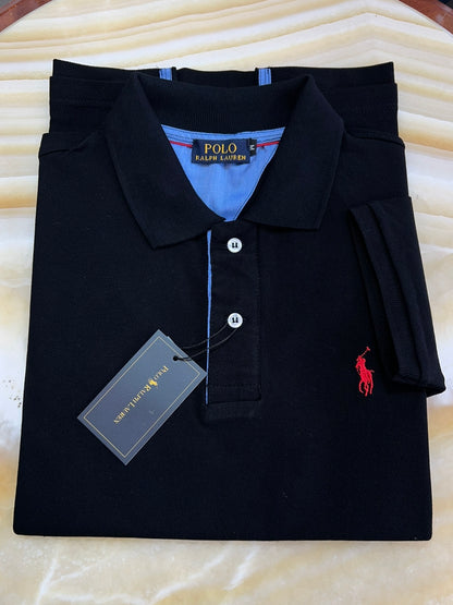 Ralph Lauren Black Μαύρο Polo Pique Cotton