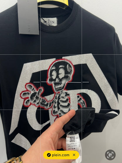 T-Shirt Rhinestone 3Α Philip Plein Skeleton Μαύρο