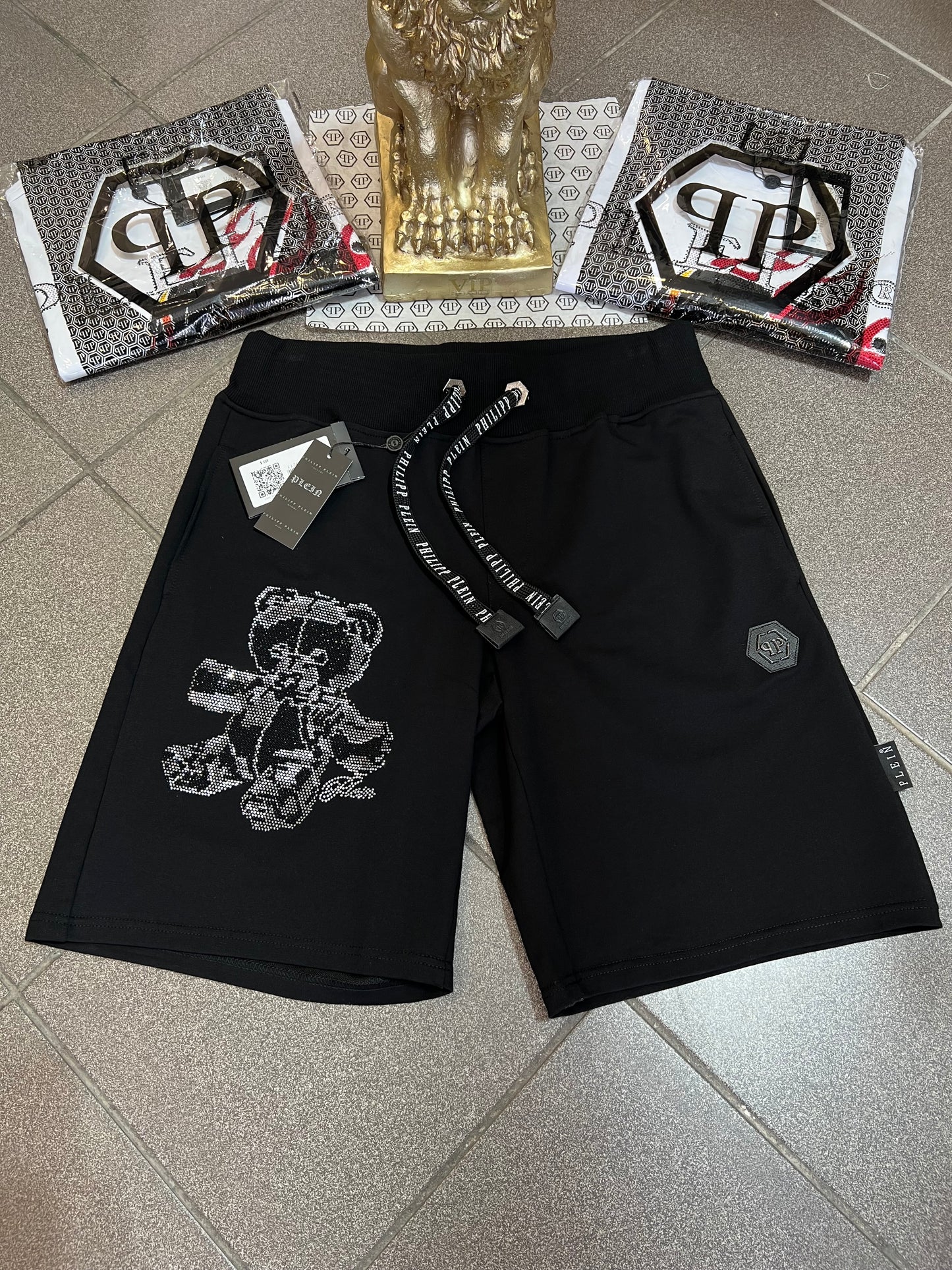 Shorts Μαύρο Philip Plein Rhinestone Bear