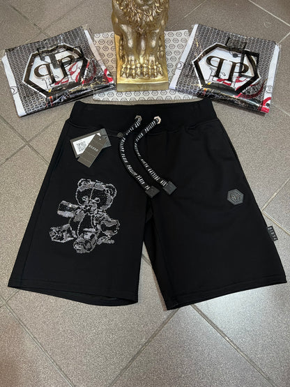 Shorts Μαύρο Philip Plein Rhinestone Bear