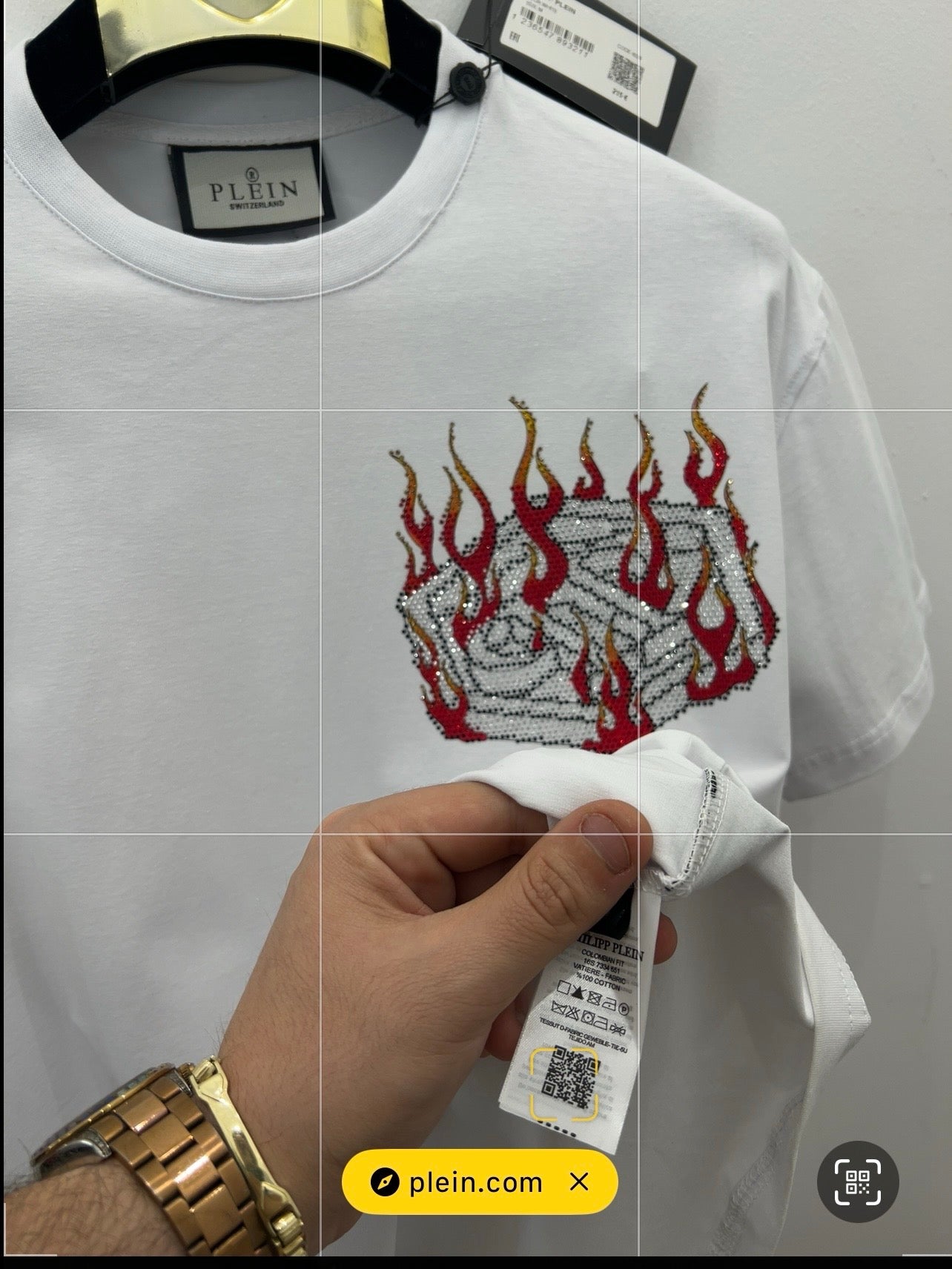 T-Shirt Rhinestone 3Α Philip Plein HexaGon Άσπρο