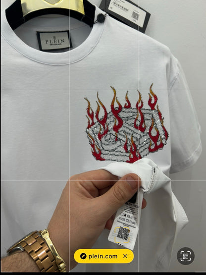 T-Shirt Rhinestone 3Α Philip Plein HexaGon Άσπρο