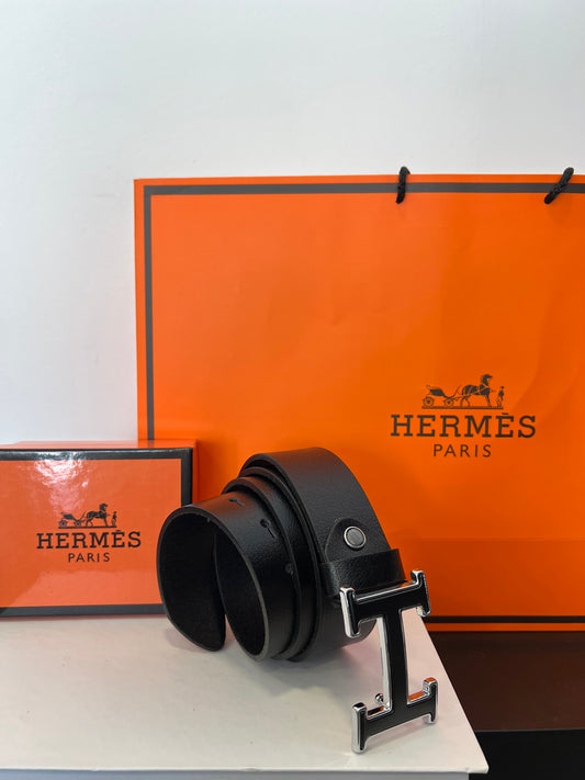 Ζώνη Δερμάτινη Hermes Μαύρη/Ασημί