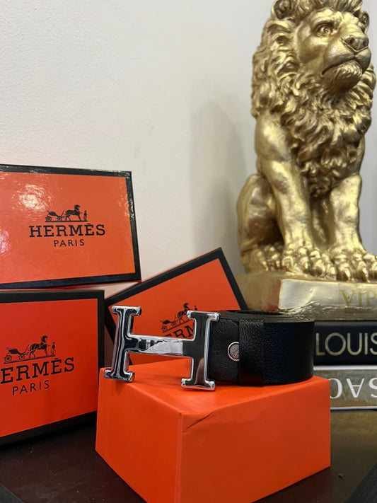 Ζώνη Δερμάτινη Hermes Black/Silver