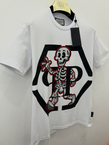 T-Shirt Rhinestone 3Α Philip Plein Skeleton Άσπρο
