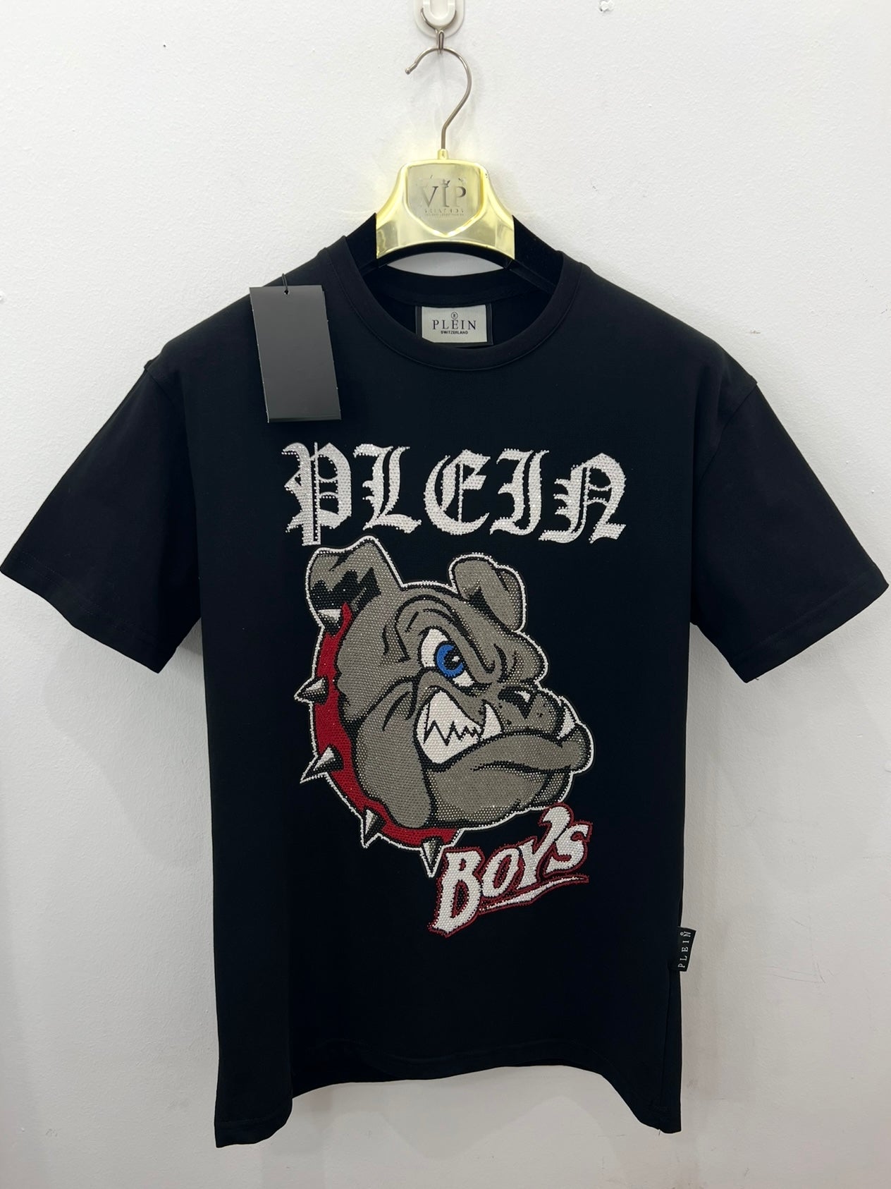 T-Shirt Rhinestone 3Α Philip Plein BullDog Μαύρο