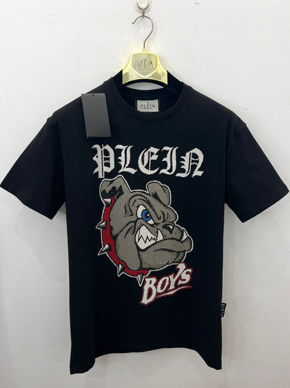 T-Shirt Rhinestone 3Α Philip Plein BullDog Μαύρο