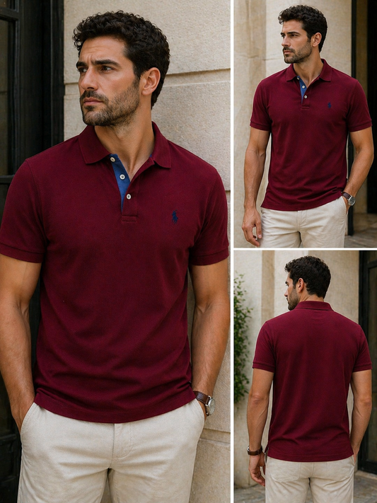 Ralph Lauren Μπορντό Dark Red Polo Pique Cotton