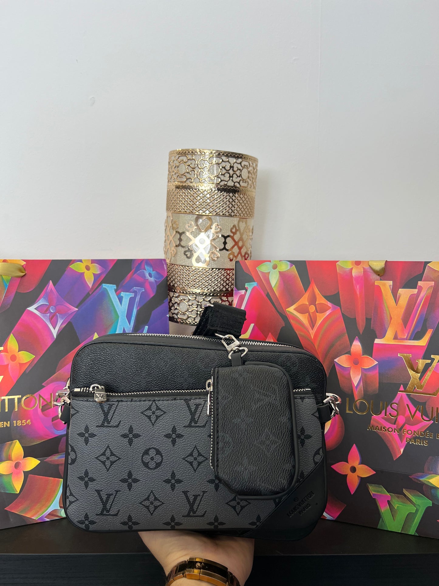 Big Trio Pochette LV Τσαντάκι Γκρί