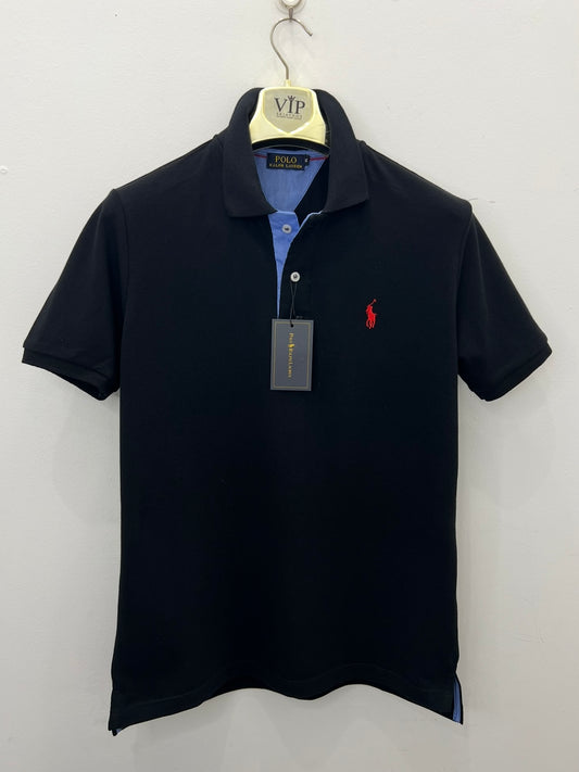 Ralph Lauren Black Μαύρο Polo Pique Cotton