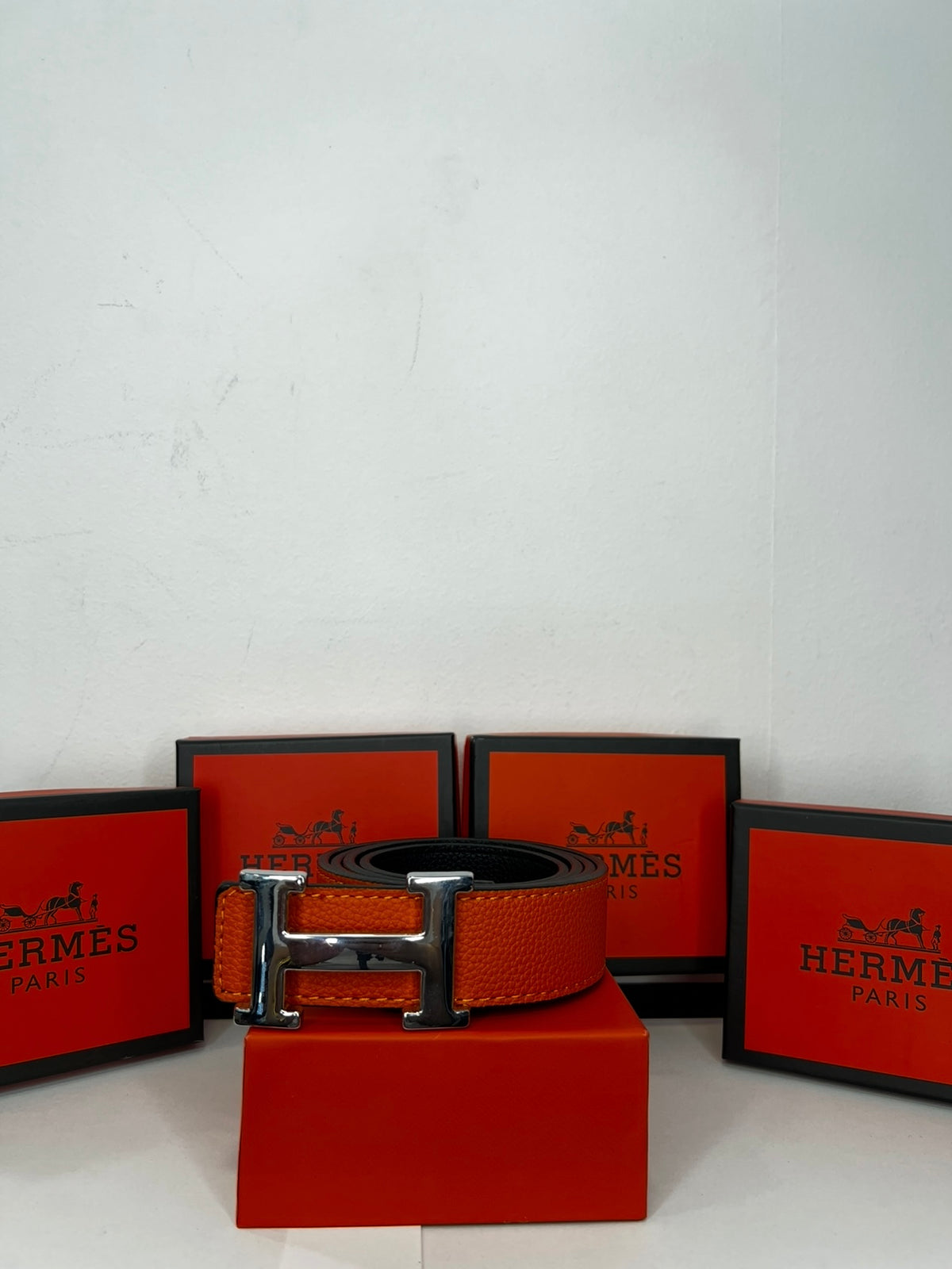 Δερμάτινη Ζώνη Hermes DoubleFace Orange/Black