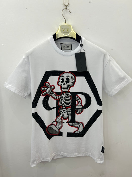T-Shirt Rhinestone 3Α Philip Plein Skeleton Άσπρο