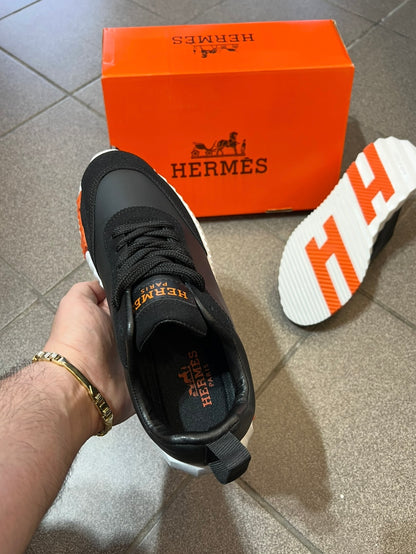 Hermes Sneakers Black/White Orange