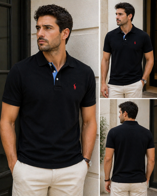 Ralph Lauren Black Μαύρο Polo Pique Cotton