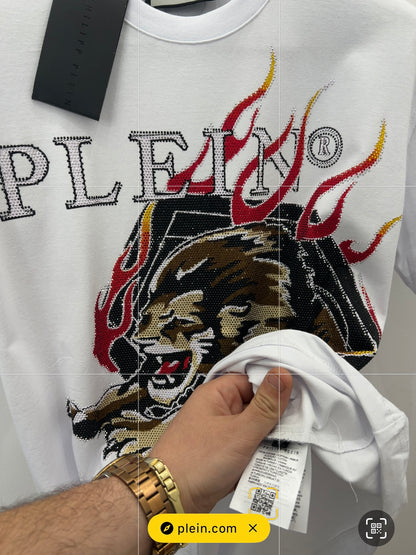 T-Shirt Rhinestone 3Α Philip Plein Lions Άσπρο