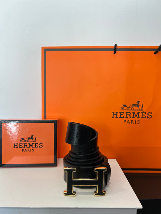 Ζώνη Δερμάτινη Hermes Μαύρη/Χρυσό