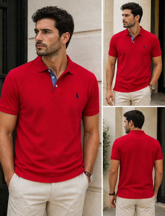 Ralph Lauren Red Κόκκινο Polo Pique Cotton