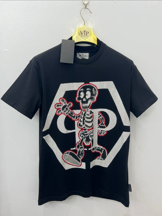 T-Shirt Rhinestone 3Α Philip Plein Skeleton Μαύρο